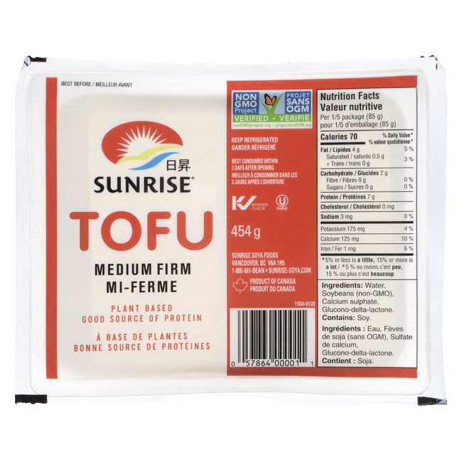 Sunrise Soya Foods Medium Firm Tofu, 454 G -- 12 Per Case