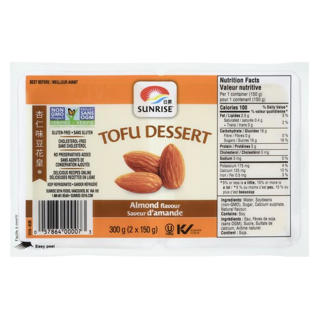Sunrise Soya Foods Tofu Dessert Aux Amandes, 150 G -- 24 Par Boîte