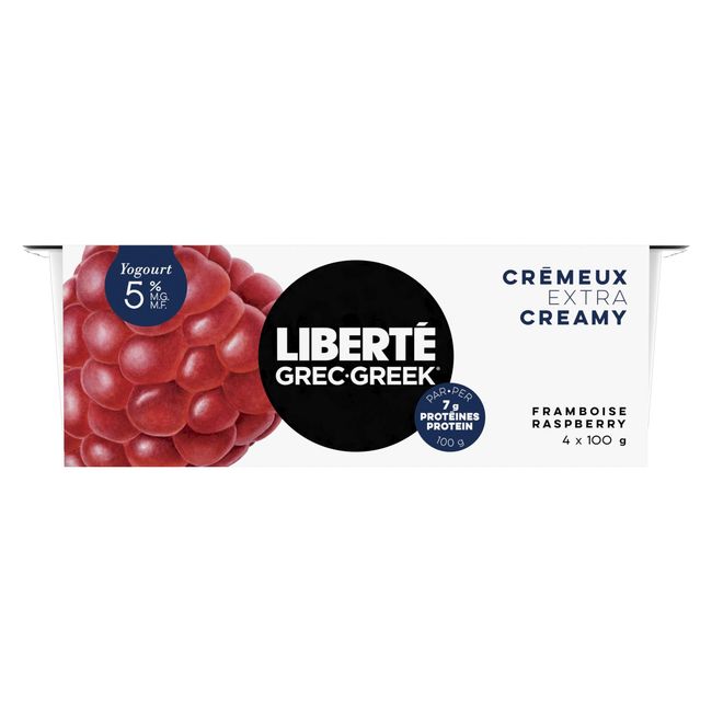 Liberte Yogurt 5 Percent Milk Fat Raspberry Extra Creamy Greek Yogurt ...