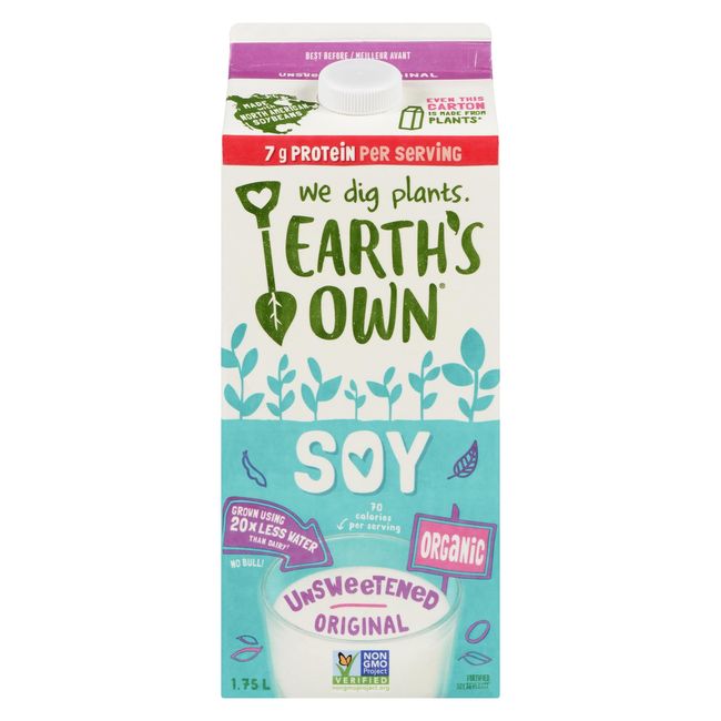 Earth's Own Organic Original Unsweetened Soy Beverage, 1.75 L -- 6 Per Case