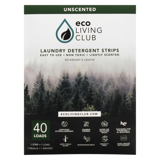 Eco Living Club Unscented Laundry Detergent Strips, 40 Count -- 12 Per Case