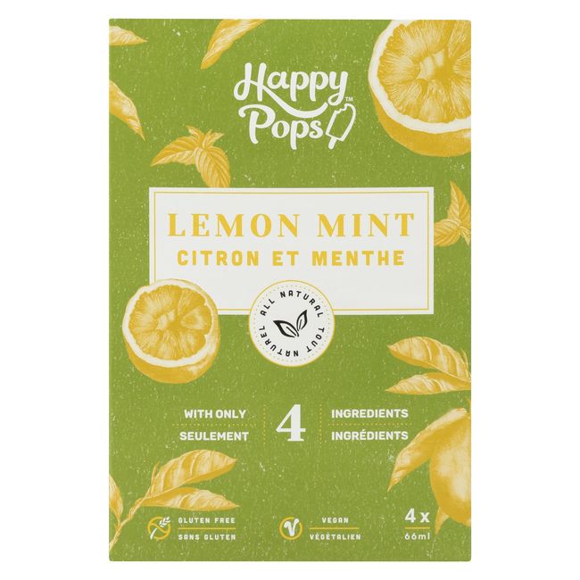 Happy Pops All Natural 66 Ml Lemon Mint Ice Pops, 4 Count -- 8 Per Case