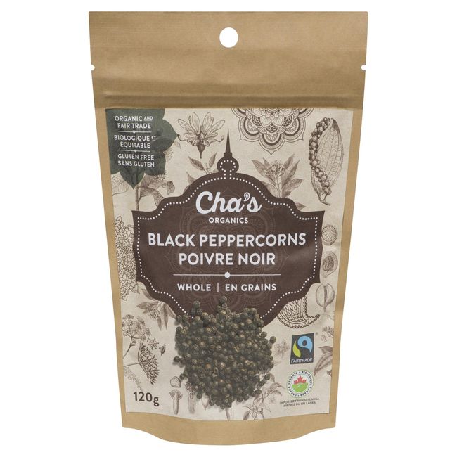Cha's Organics Whole Black Peppercorns, 120 G -- 6 Per Case