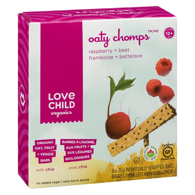 Love Child Oaty Chomps Raspberry Beet Snack Bar, 138 G -- 8 Per Case
