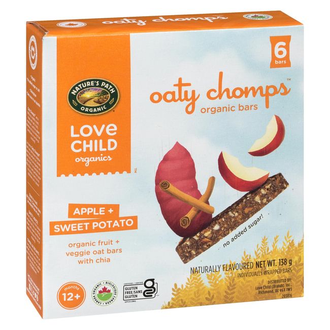 Love Child Oaty Chomps Organic Apple Sweet Potato Snack Bar, 138 G -- 8 Per Case