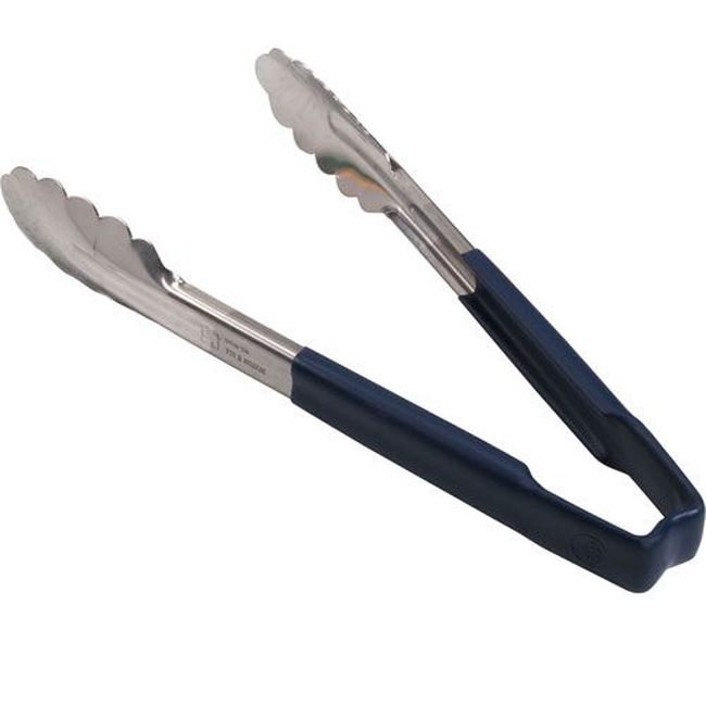 Vollrath 4780930 Stainless Steel Antimicrobial One Piece Scalloped Tong With Blue Kool-touch Handle, 9.5 In Length
