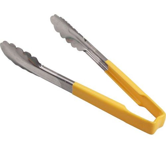 Vollrath 4780950 Stainless Steel Antimicrobial One Piece Scalloped Tong With Yellow Kool-touch Handle, 9.5 In Length