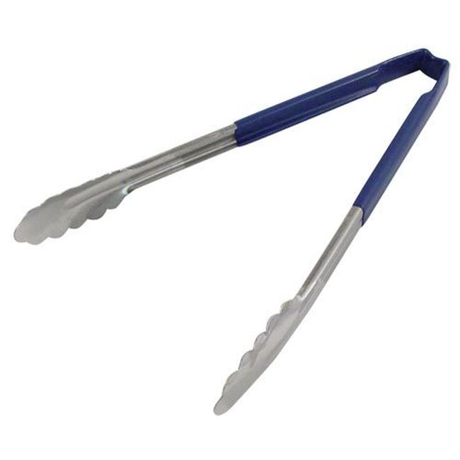Vollrath 4781230 Stainless Steel Antimicrobial One Piece Scalloped Tong With Blue Kool-touch Handle, 12 In Length
