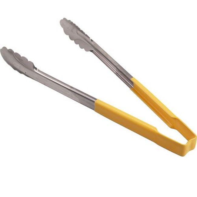 Vollrath 4781250 Stainless Steel Antimicrobial One Piece Scalloped Tong With Yellow Kool-touch Handle, 12 In Length