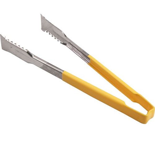 Vollrath 4791250 Stainless Steel Antimicrobial One Piece Tong With Versagrip Ends And Yellow Kool-touch Handle, 12 In Length