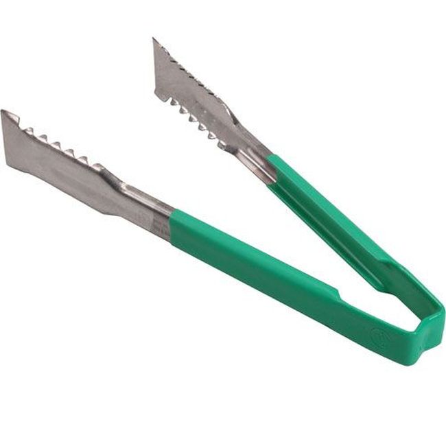 Vollrath 4790970 Stainless Steel One Piece Tong With Versagrip Ends And Green Kool-touch Handle, 9.5 In Length