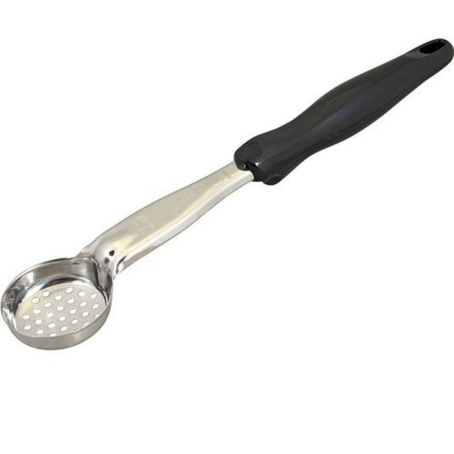 Vollrath 6432120 Heavy Duty Stainless Steel Antimicrobial One Piece Perforated Spoodle With Black Nylon Handle, 1 Oz Capacity