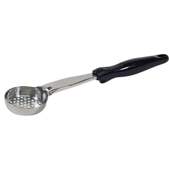 Vollrath 6432220 Heavy Duty Stainless Steel Antimicrobial One Piece Perforated Round Spoodle With Black Nylon Handle, 2 Oz Capacity