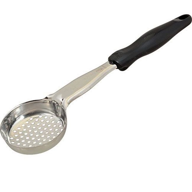 Vollrath 6432320 Heavy Duty Stainless Steel Antimicrobial One-piece Perforated Round Spoodle With Black Nylon Handle, 3 Oz Capacity
