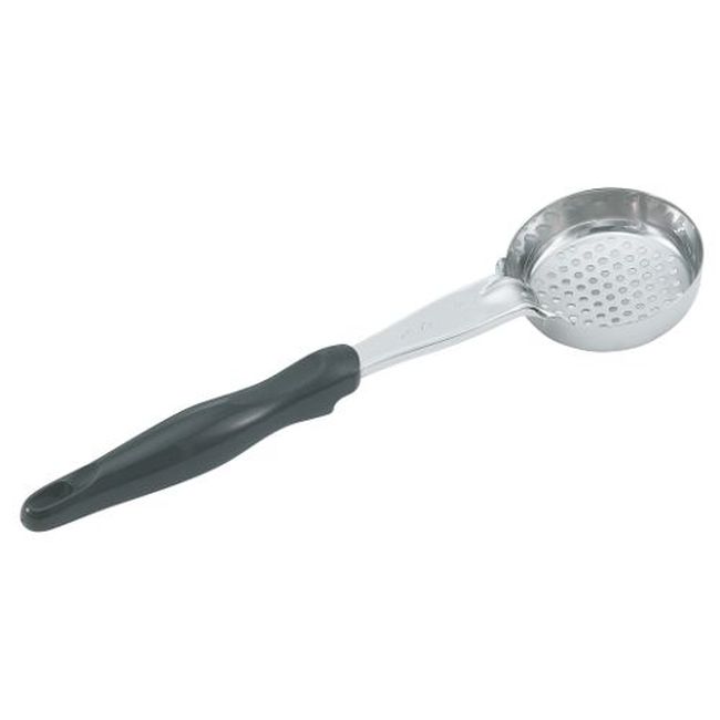 Vollrath 6432420 Heavy Duty Stainless Steel Antimicrobial One-piece Perforated Round Spoodle With Black Nylon Handle, 4 Oz Capacity