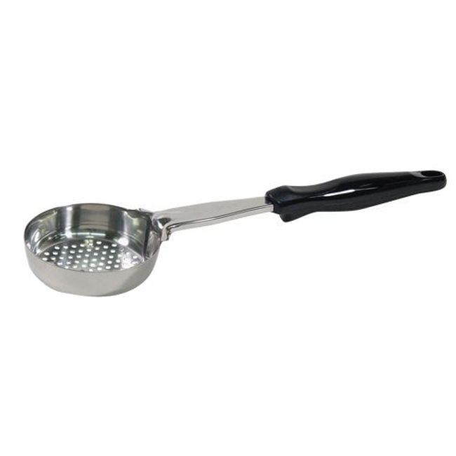 Vollrath 6432620 Heavy Duty Stainless Steel Antimicrobial One-piece Perforated Round Spoodle With Black Nylon Handle, 6 Oz Capacity