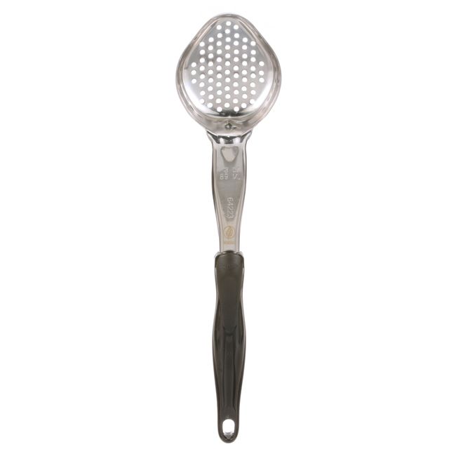 Vollrath 6422320 Heavy Duty Stainless Steel Antimicrobial One-piece Perforated Oval Spoodle With Black Nylon Handle, 3 Oz Capacity