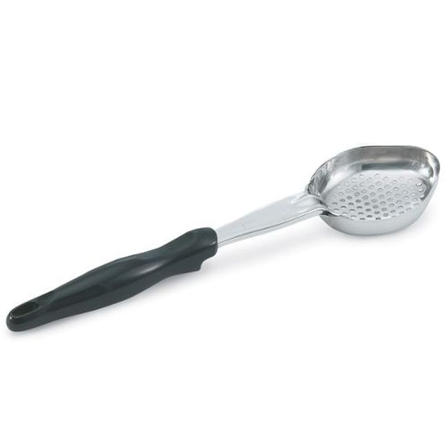 Vollrath 6422420 Heavy Duty Stainless Steel Antimicrobial One-piece Perforated Oval Spoodle With Black Nylon Handle, 4 Oz Capacity