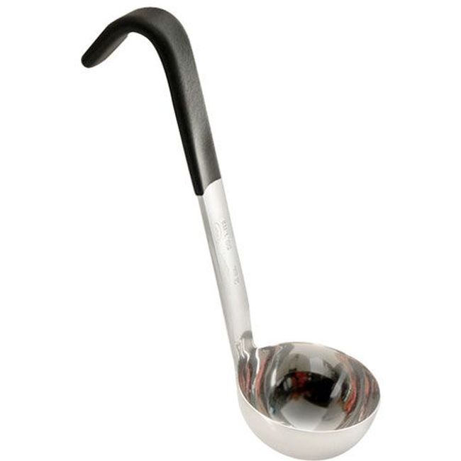 Vollrath 4970220 Heavy Duty Stainless Steel Antimicrobial One Piece Ladle With Black Kool-touch Short Handle, 2 Oz Capacity