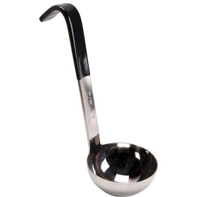 Vollrath 4970320 Heavy Duty Stainless Steel Antimicrobial One Piece Ladle With Black Short Kool-touch Handle, 3 Oz Capacity