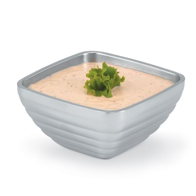 Vollrath 47619 Stainless Steel Beehive Pattern Square Double-wall Serving Bowl, 0.75 Qt Capacity