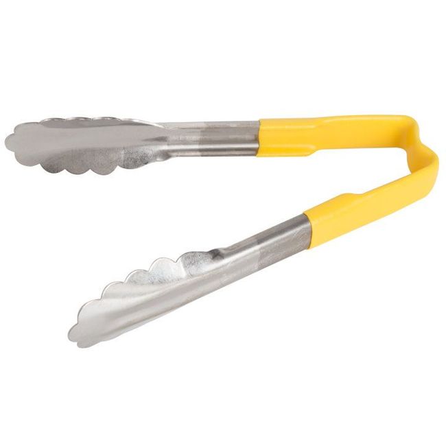 Vollrath 4780650 Stainless Steel Antimicrobial One Piece Scalloped Tong With Yellow Kool-touch Handle, 6 In Length