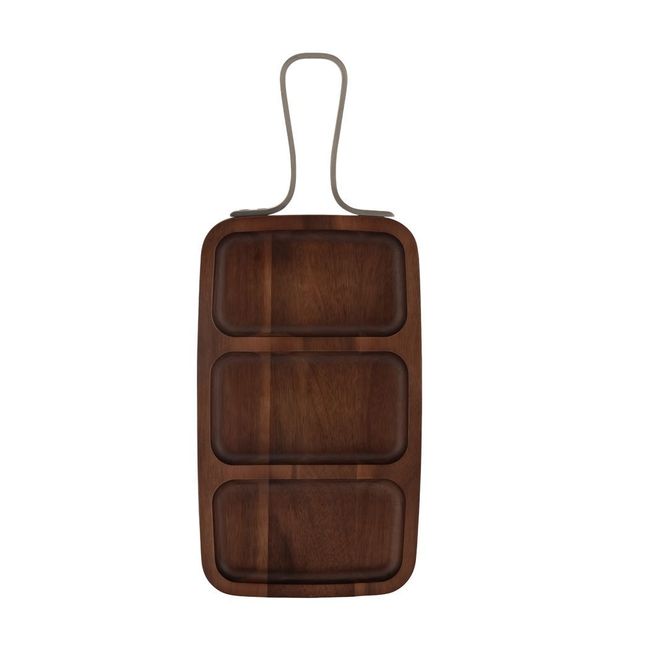Browne Acacia Wood Rectangle 3 Sections Serving Board, 12 X 7 In