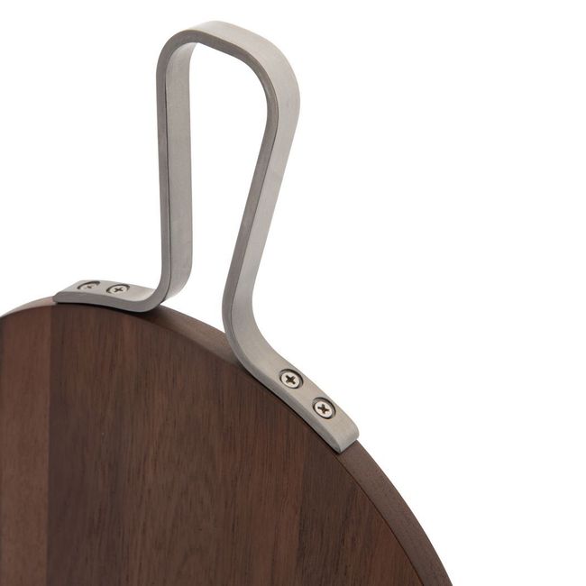 Browne Acacia Wood Round Serving Board With Stainless Steel Handle, 12 In