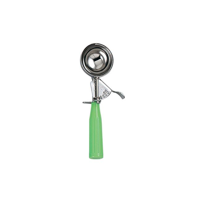 Browne Stainless Steel Size 12 Standard Disher With Green Handle, 2.75 Oz Capacity