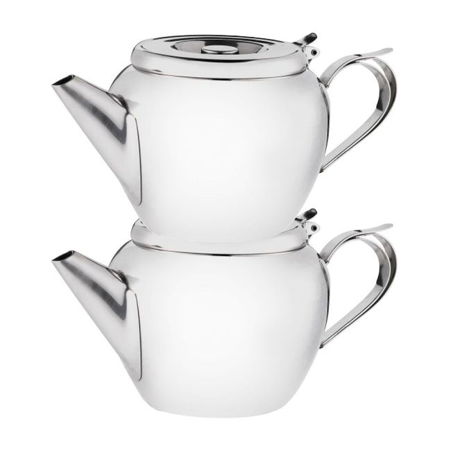 Browne 18/8 Stainless Steel Apple Shape Stackable Teapot With Strainer, 32 Oz Capacity