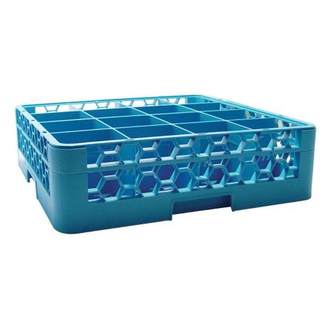 Carlisle Rg16-114 Opticlean Polypropylene Blue 16 Compartment Glass Rack With 1 Extender, 19.88 X 19.88 X 5.5 In