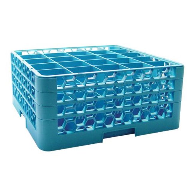 Carlisle Rg25-314 Opticlean Polypropylene Blue 25-compartment Divided Glass Rack With 3 Extenders, 19.88 X 19.88 X 8.72 In