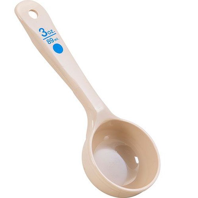 Carlisle 432606 Measure Miser Polycarbonate Beige Solid Short Handle Portion Spoon, 3 Oz Capacity