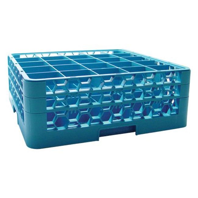 Carlisle Rg25-214 Opticlean Polypropylene Blue 25-compartment Divided Glass Rack With 2 Extenders, 19.88 X 19.88 X 7.125 In