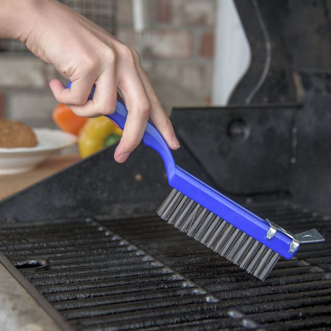 Carlisle 4067100 Sparta Blue Scratch Brush With Carbon Steel Bristles, 11.5 In Length