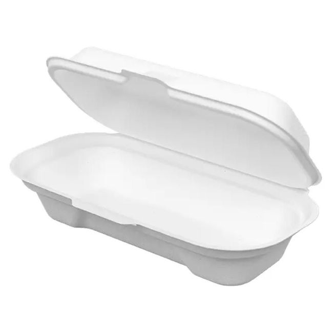 Harvest 7 X 4 In Natural White Moulded Fibre Rectangle Hinged Hot Dog Container With Flap, 100 Count -- 4 Per Case
