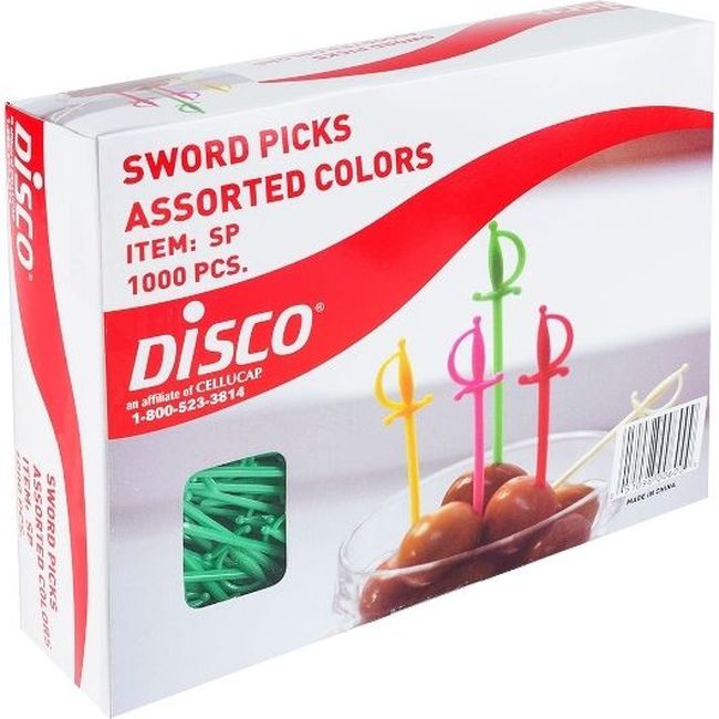 Disco Assorted Colour Sword Picks, 1000 Count -- 10 Per Case