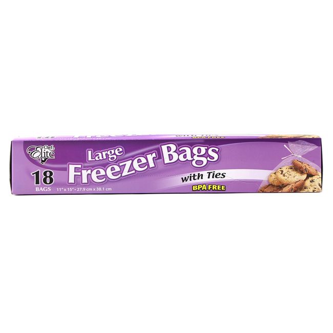 Chef Elite Large Freezer Bag With Ties, 18 Count -- 24 Per Case