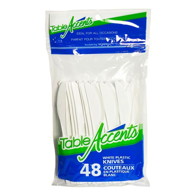 Table Accents White Polypropylene Knives, 48 Count -- 24 Per Case