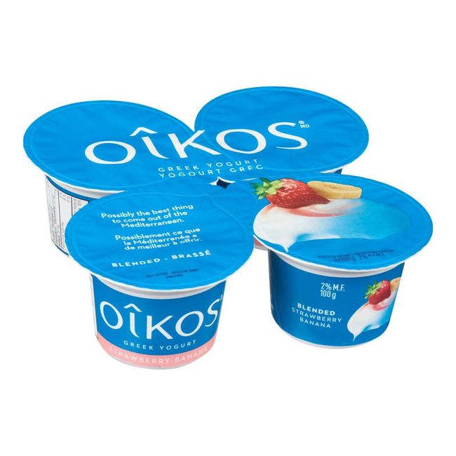 Oikos 2 Percent Milk Fat Blended Strawberry Banana Greek Yogurt, 100 G -- 24 Per Case