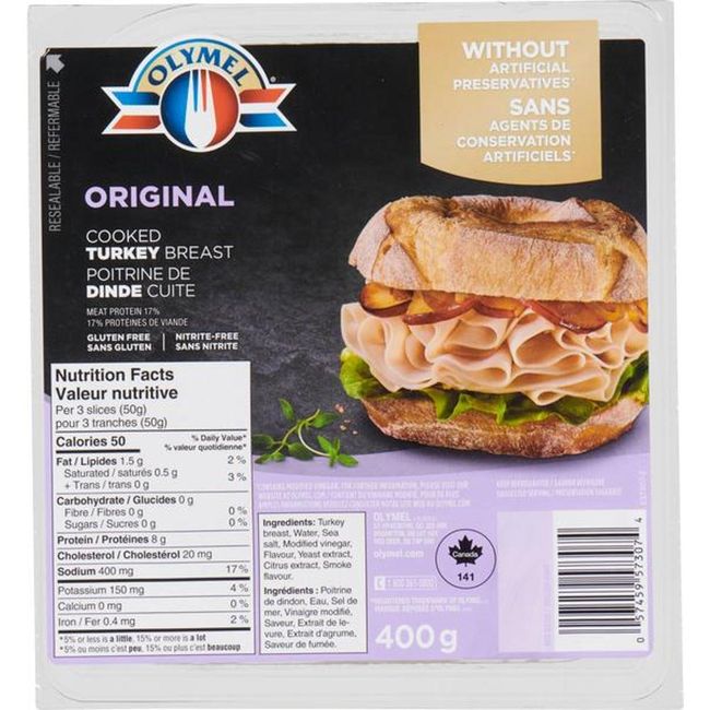 Olymel Gluten Free Cooked Turkey Breast, 400 G -- 6 Per Case