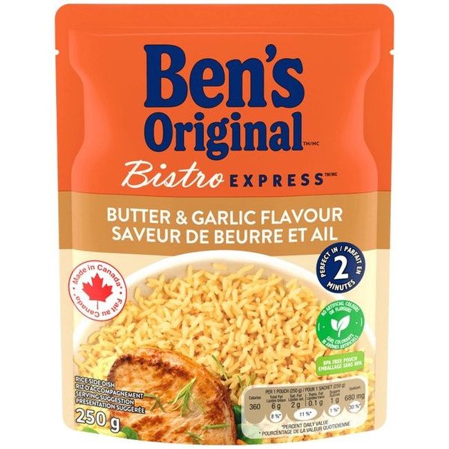 Ben's Original Bistro Express Butter And Garlic Flavour Rice, 250 G -- 12 Per Case