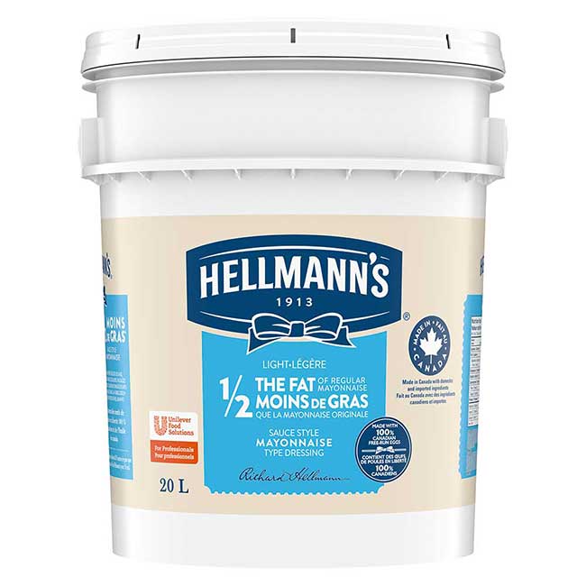 Hellmann's Half The Fat Light Mayonnaise, 20 L Pail