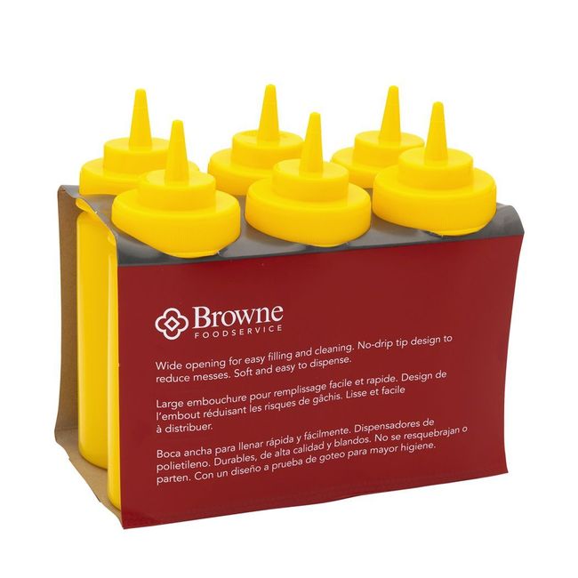 Browne Polyethylene Yellow 16 Oz Wide Mouth Squeeze Bottle, Set Of 6