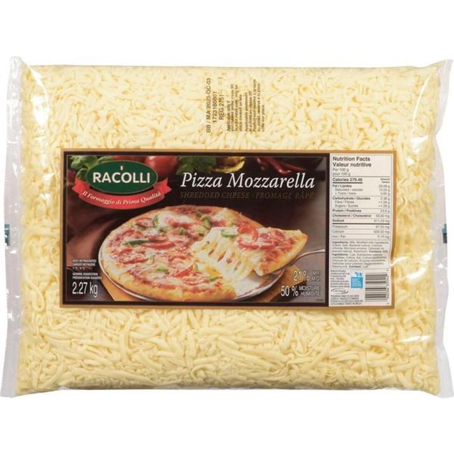 Racolli 21 Percent Pizza Mozzarella Shredded Cheese, 2.27 Kg -- 4 Per Case