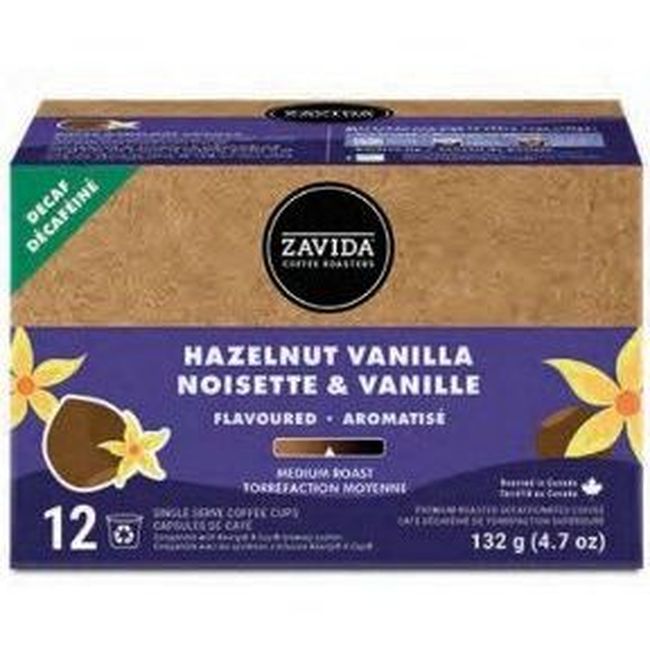 Zavida Capsules De Café Décaféiné Noisette Vanille 11 G, 12 Unités -- 6 Par Boîte