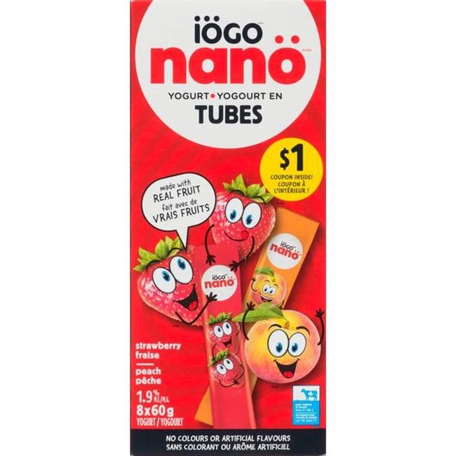 Iogo Nano Strawberry Pineapple Cherry Yogurt Tube, 60 G -- 64 Per Case