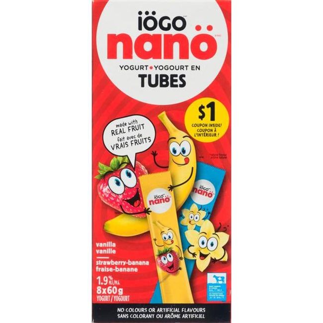 Iogo Nano Strawberry Raspberry Banana Yogurt Tube, 60 G -- 64 Per Case