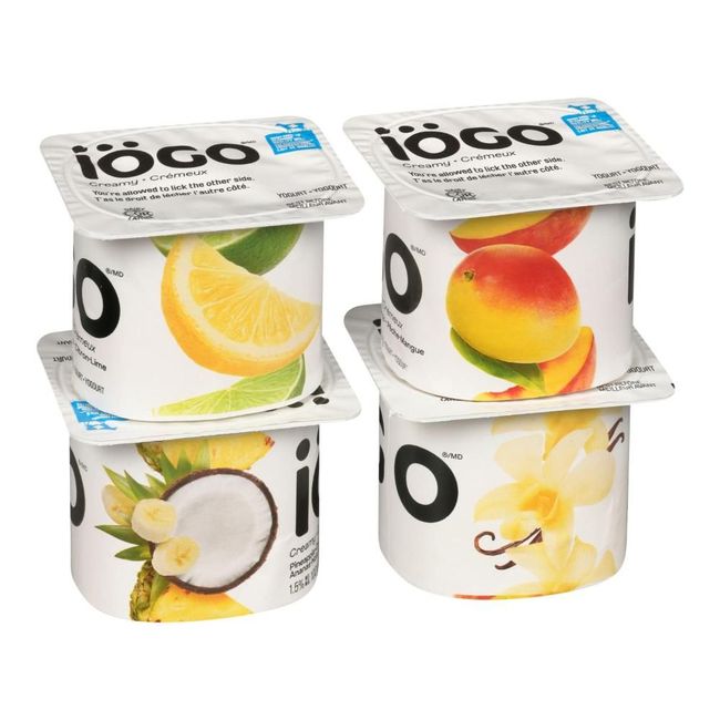 Iogo 1.5 Percent Milk Fat Creamy Pineapple Coconut Banana Lemon-lime Peach Mango Vanilla Yogurt, 100 G -- 48 Per Case