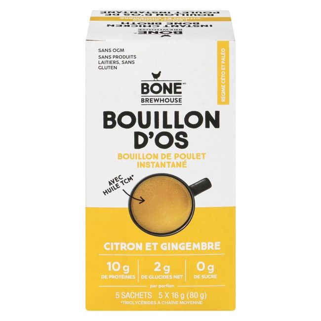 Bone Brewhouse Lemon Ginger Instant Chicken Bone Broth, 80 G -- 9 Per Case